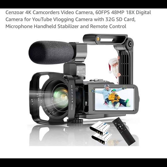 Cenzoar 4K Camcorders Video Camera 60FPS 48MP 18X Digital Camera for YouTube Vl